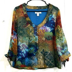 Vintage Coldwater Creek Size Medium Colorful 100% Silk Top Bohemian Festival Y2K